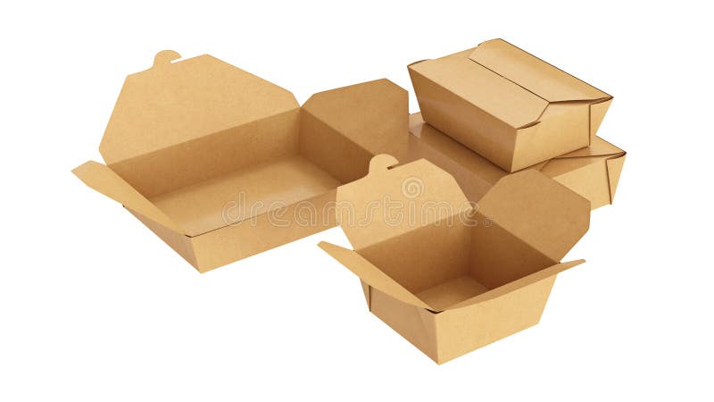 Packaging food box cardboard brown open and closed isolated. 3D rendering. Packaging food box cardboard brown open and closed isolated. 3D rendering