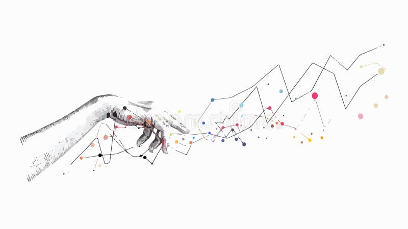 Ablaufdiagramm mit Datenpunkten und Handzeichen mit Angabe des Fortschritts vektor abbildung