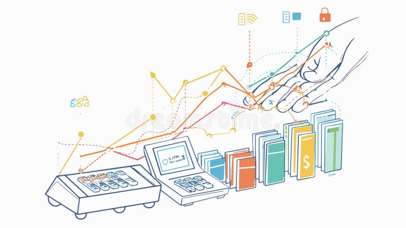 Ablaufdiagramm mit Datenpunkten und Handzeichen mit Angabe des Fortschritts stock abbildung
