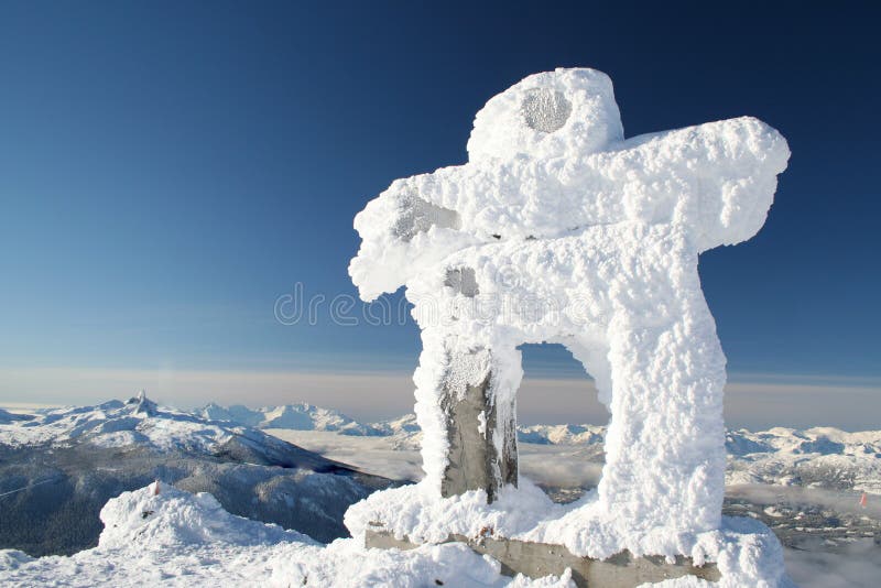 A rime covered Inuksuk greets visitors to the Whistler Valley. A rime covered Inuksuk greets visitors to the Whistler Valley.