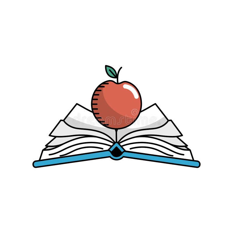 Abra el cuaderno con los papeles y la fruta de la manzana libre illustration Abra el cuaderno con los papeles y la fruta de la manzana libre illustration