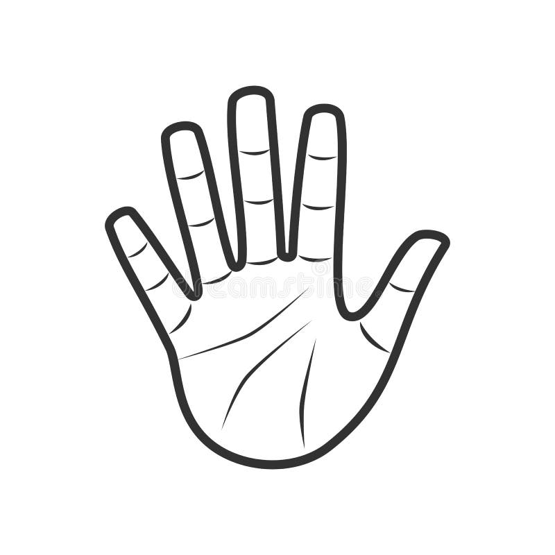 Abra el icono plano del esquema de la mano de la palma en blanco