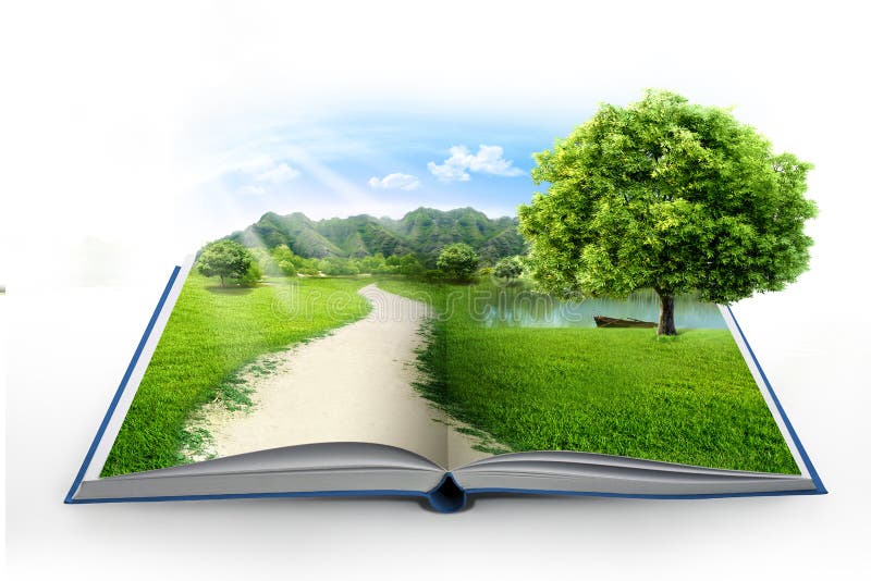 Abra el libro con la naturaleza verde ilustración del vector