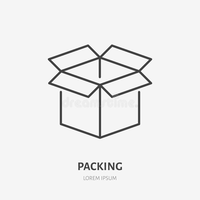 Abra la línea plana icono de la caja Entrega, muestra que embala Enrarezca el logotipo linear para los servicios de carga, envío stock de ilustración Abra la línea plana icono de la caja Entrega, muestra que embala Enrarezca el logotipo linear para los servicios de carga, envío stock de ilustración