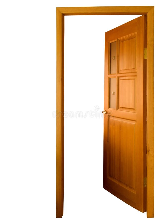 Abra a porta de madeira isolada