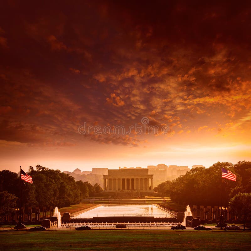 Abraham Lincoln Memorial sunset Washington Dc