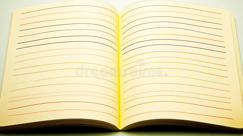 Abrir las páginas alineadas con un bloc de notas planear el escritorio de líneas de colores fotos de archivo libres de regalías