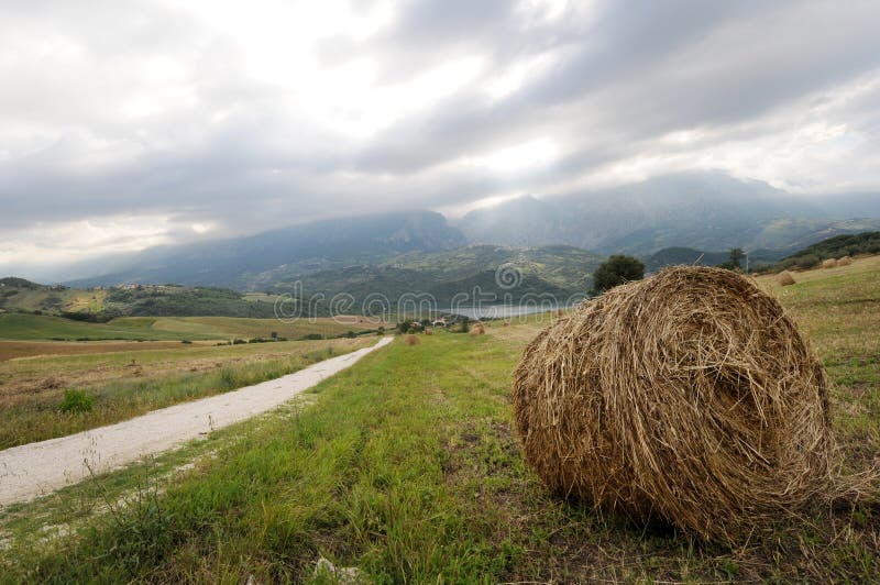 The artificial lake of Casoli in Abruzzo and the fields of wheat around. The artificial lake of Casoli in Abruzzo and the fields of wheat around