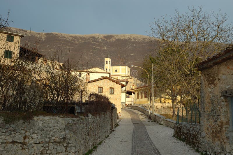 Abruzzo village in a winter sunset