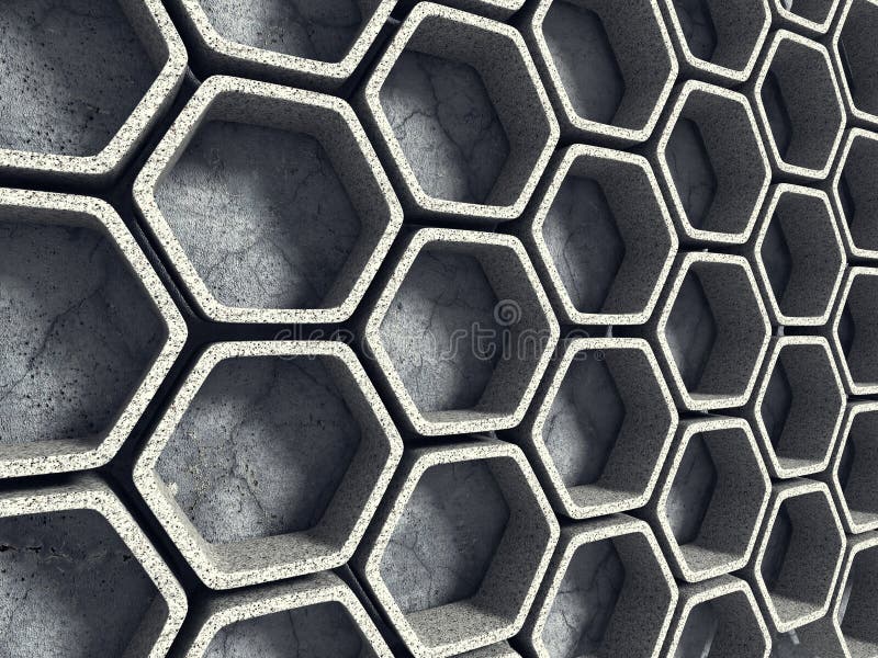 Abstract Architecture Background. Concrete Hexagon Wall. 3d Render Illustration. Abstract Architecture Background. Concrete Hexagon Wall. 3d Render Illustration