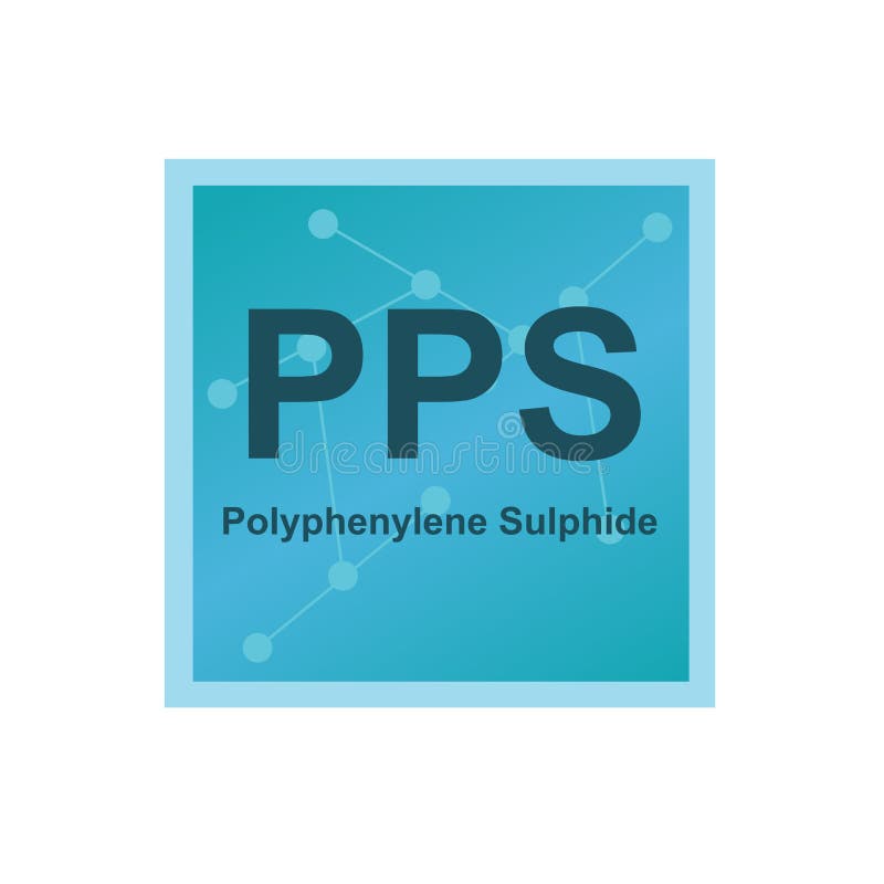 Vector symbol of Polyphenylene Sulphide PPS polymer on the background from connected macromolecules. The icon is isolated on a white background. Pps vector vectors