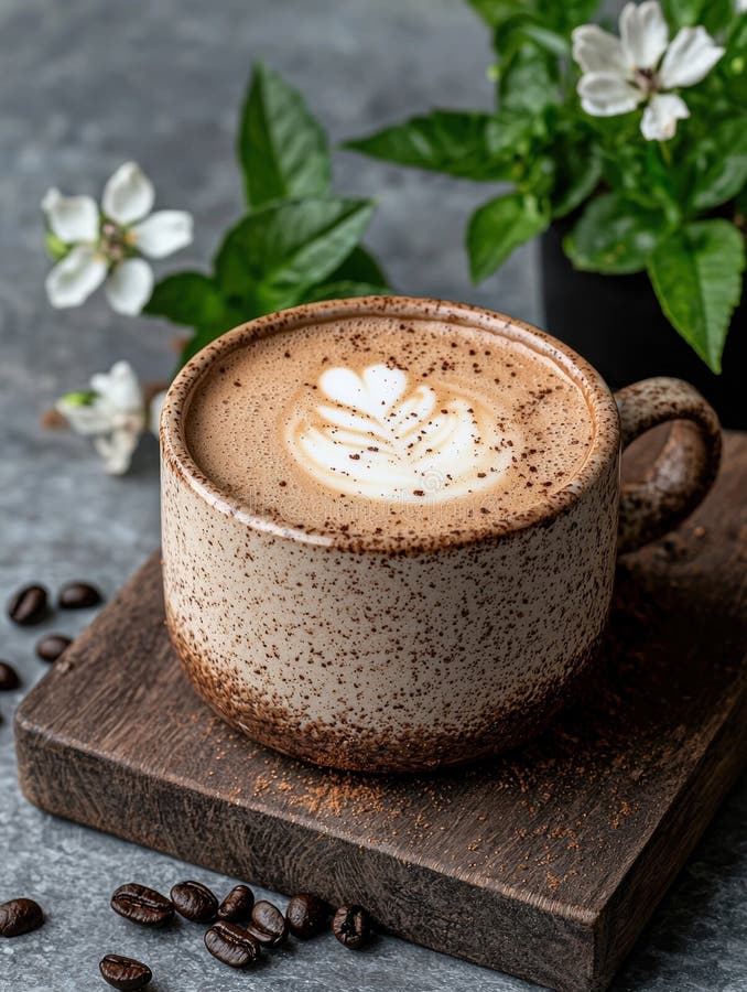 Abschluss einer Tasse latten Kunstkaffee mit Kakaopulver lizenzfreie abbildung