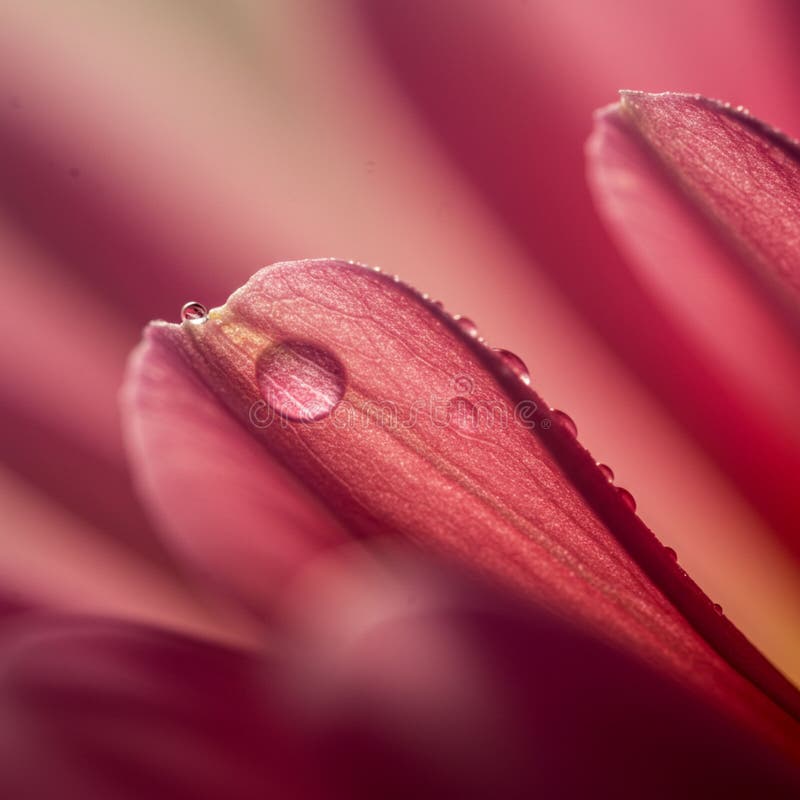 Abschluss eines rosa Blütenblattes mit einem einzigen Tau, der das Licht der Blüte beleuchtet lizenzfreie abbildung