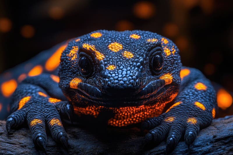 Abschlussportrait eines auffälligen Schwarzen und Orangen Gecko Lizard vektor abbildung