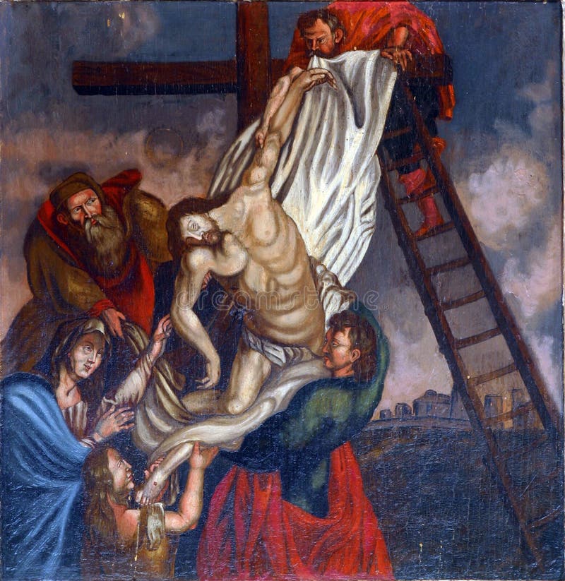 Absetzung Jesus vom Kreuz lizenzfreie stockfotografie Absetzung Jesus vom Kreuz lizenzfreie stockfotografie