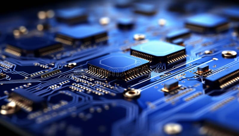 Abstract advanced micro Quantum computer communication concept artificial Intelligence or AI networking and Cloud Computing royalty free illustration
