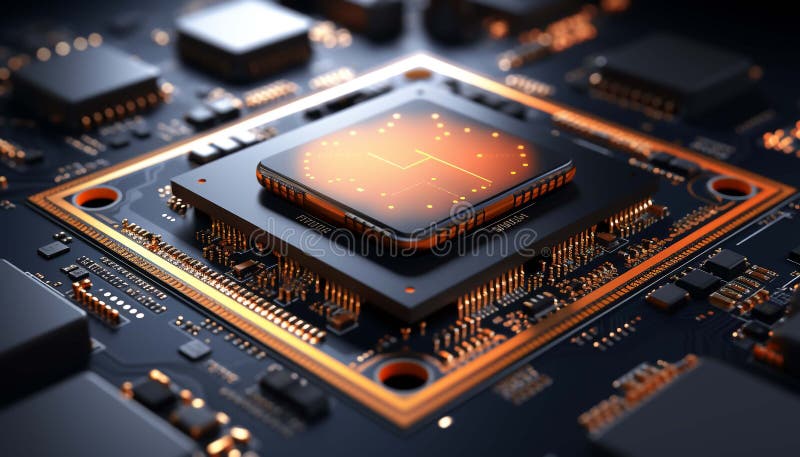 Abstract advanced micro Quantum computer communication concept artificial Intelligence or AI networking and Cloud Computing vector illustration