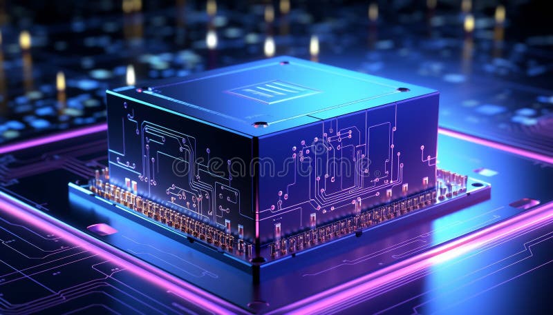 Abstract advanced micro Quantum computer communication concept artificial Intelligence or AI networking and Cloud Computing vector illustration