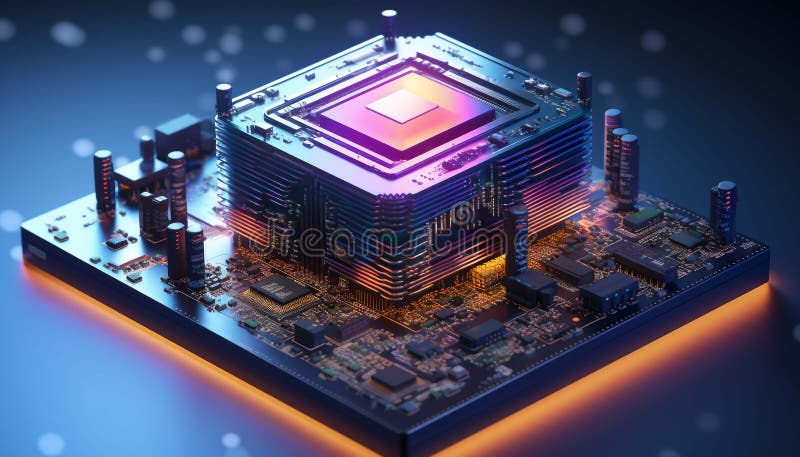 Abstract advanced micro Quantum computer communication concept artificial Intelligence or AI networking and Cloud Computing vector illustration