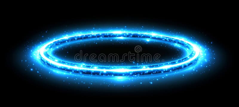 Abstract Albastru Strălucitor Neon Cerc Frame Cu Efect De Lumină Strălucitoare Pe Fundal Negru. vector illustration