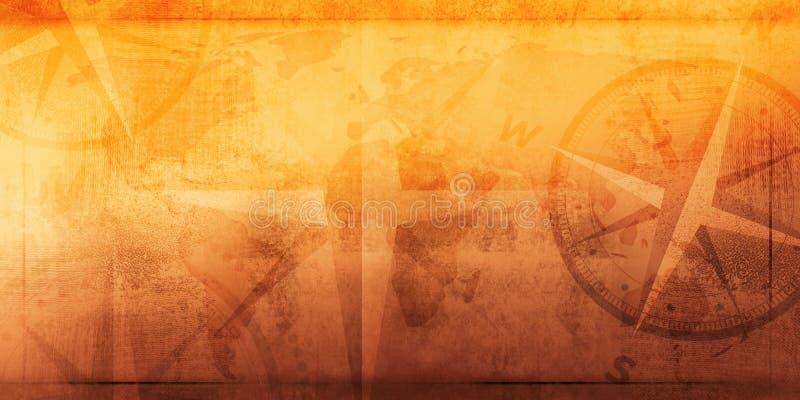 Abstract Ancient Orange Background with Compass and Grunge Texture