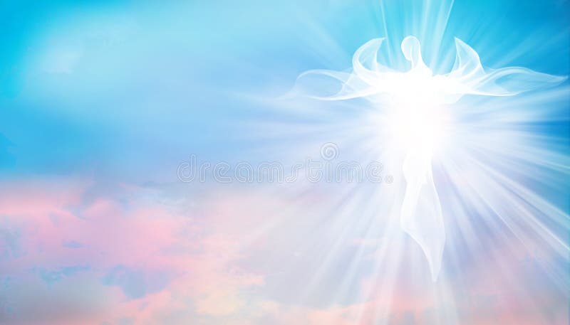 Archangel. Heavenly angelic spirit with wings. Illustration abstract white angel. Belief. Afterlife. Spiritual Angel. Blessing. Sk