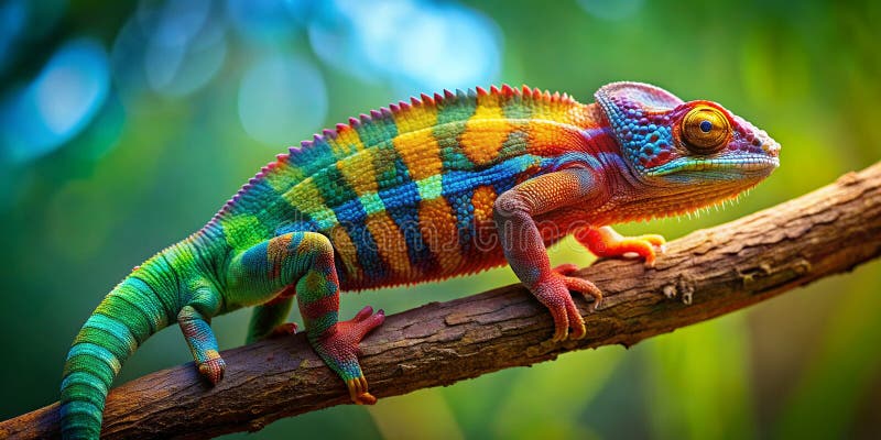 Abstract animal background Agamidae animal wildlife The cute chameleon is change two color on the tree Generative AI stock photos