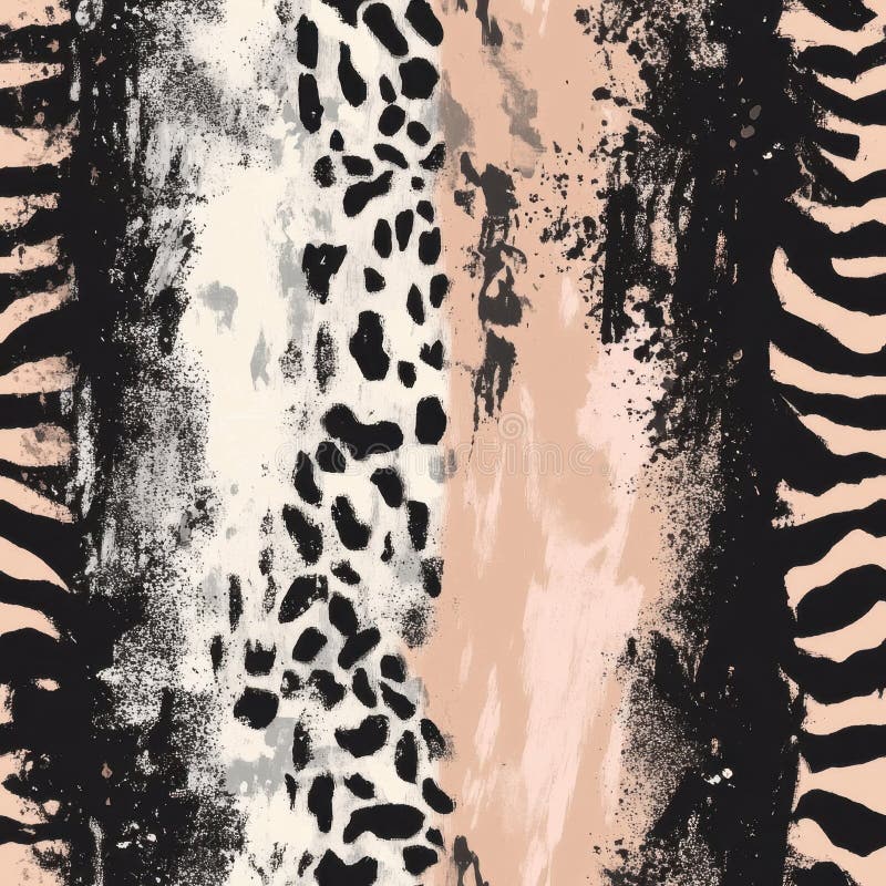 Abstract Animal Print Pattern with Zebra and Leopard Motifs in Neutral Tones stock photos