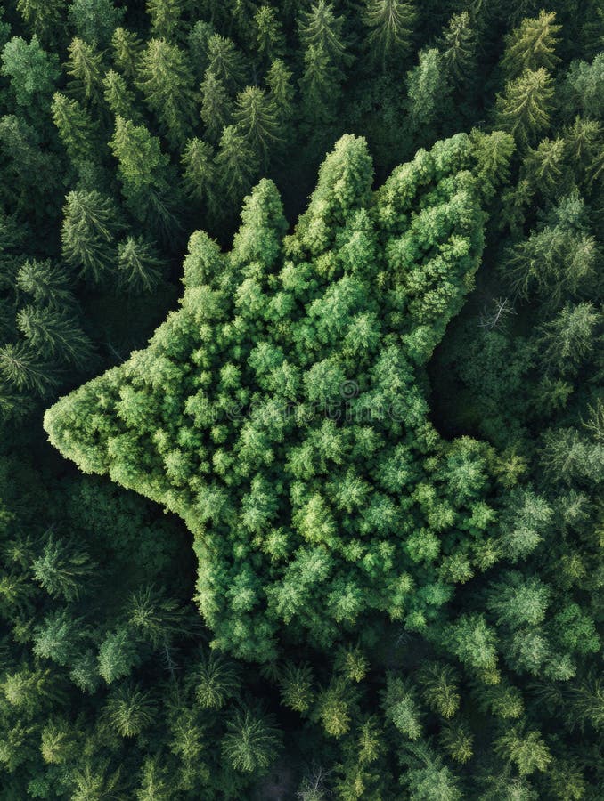 Abstract Animal Shape Created by Treetops Viewed From Above in a Lush Forest Setting, Showcasing Natures Unique Artistry stock photo