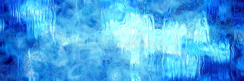 Abstract aqua blue watercolor with shiny ice blobs of broken glass or drops with water reflection