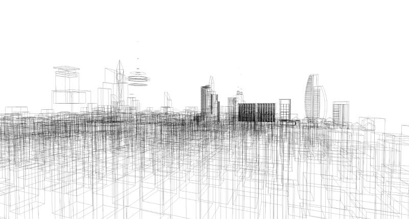 Abstract architectural drawing sketch,City Scape