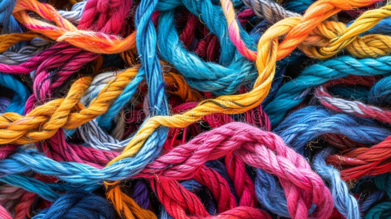 An abstract array of knotted and tangled wool fibers creating a unique and whimsical texture stock photo