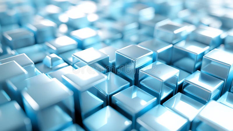 Abstract Array of Reflective Cubes in Cool Blue Tones royalty free stock photos