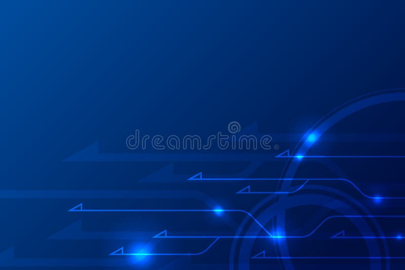 Abstract arrow circuit style illustration on blue background, copy space composition. stock illustration