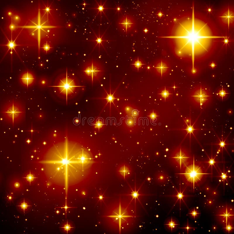 Bright gold stars on black background, yellow, red, shining, glitter, scattering stars, night, holiday, beautiful, glow, light