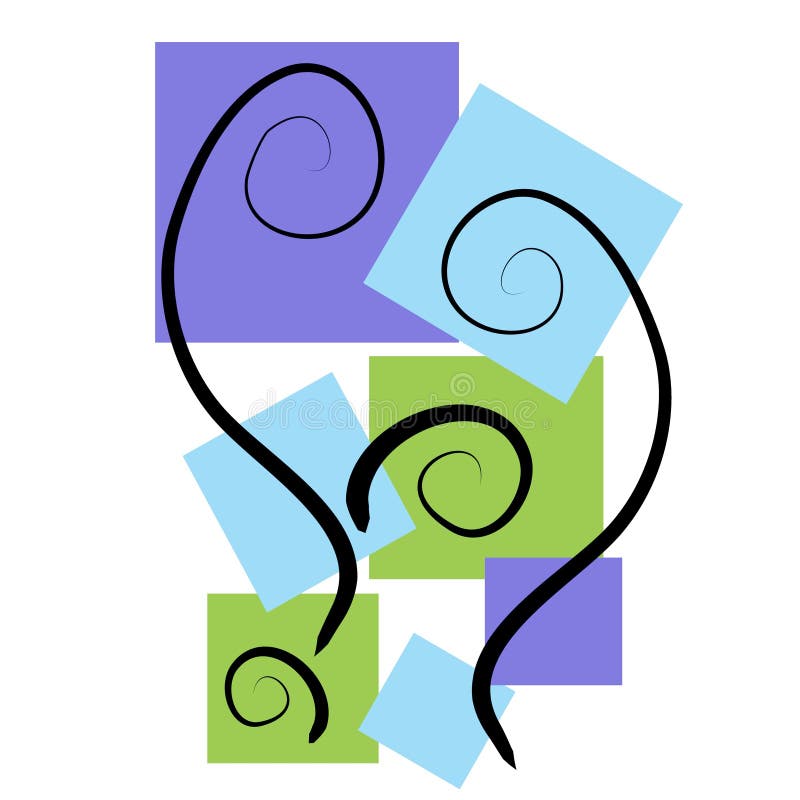 Abstract Art Backgrounds Blue. An abstract clip art illustration of abstract square shapes in blue and green casually placed with black swirls meant as a royalty free illustration