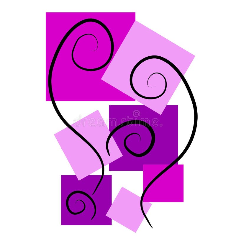 Abstract Art Backgrounds Pink. An abstract clip art illustration of abstract square shapes in purple tones casually placed with black swirls meant as a stock illustration
