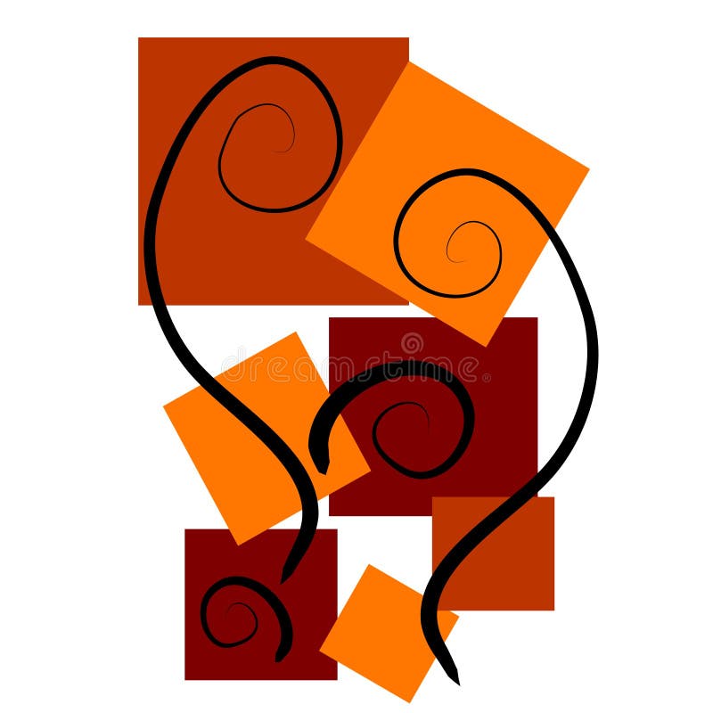 Abstract Art Backgrounds Red. An abstract clip art illustration of abstract square shapes casually placed with black swirls meant as a decorative element where a vector illustration