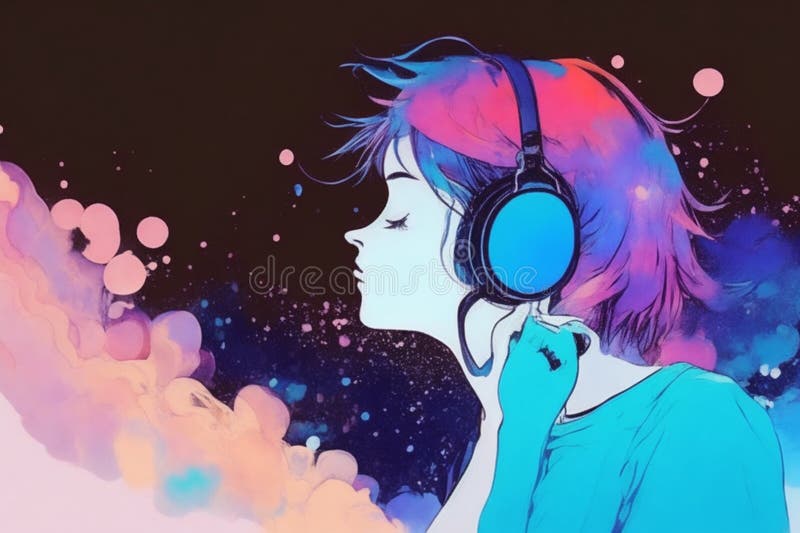 Anime style portrait of girl in headphones Stock Vector Image