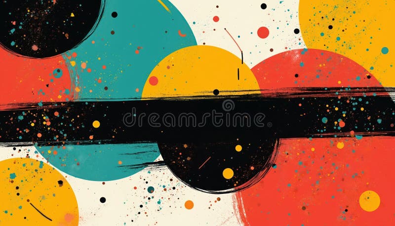 Abstract art composition features colorful circles dots with brushstrokes. Geometric design utilizes vibrant hues creates dynamic visual appeal. Modern artwork suits various, design. Dynamic colour stock images, royalty-free photos and pictures