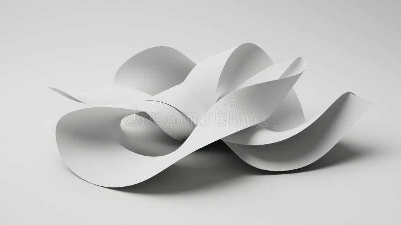Abstract Art: A 3D rendering of a complex, organic shape composed of overlapping, curved forms in shades of gray. vector illustration