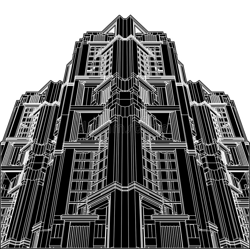 Abstract Art Deco Building Construction Structure Vector. Illustration