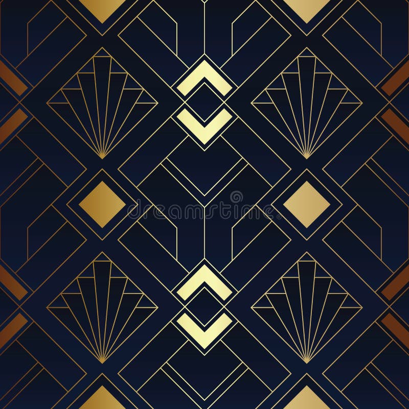 Abstract art deco seamless blue and golden pattern 01