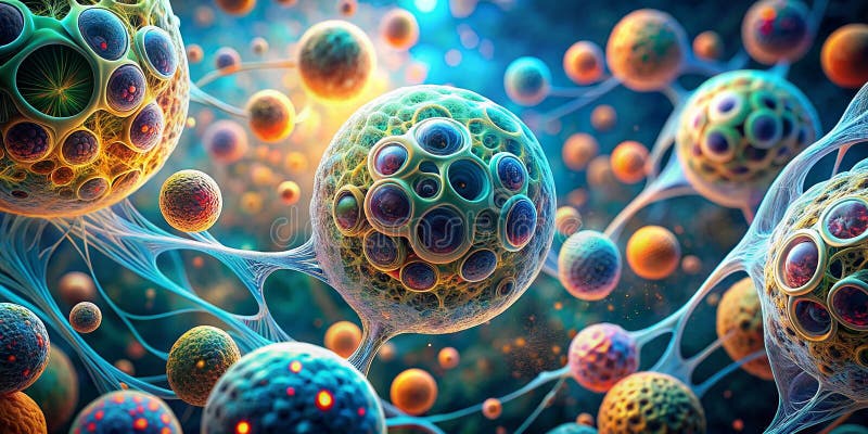 Abstract art intricate depiction of biological cell structures for visual impact AI Generative stock images