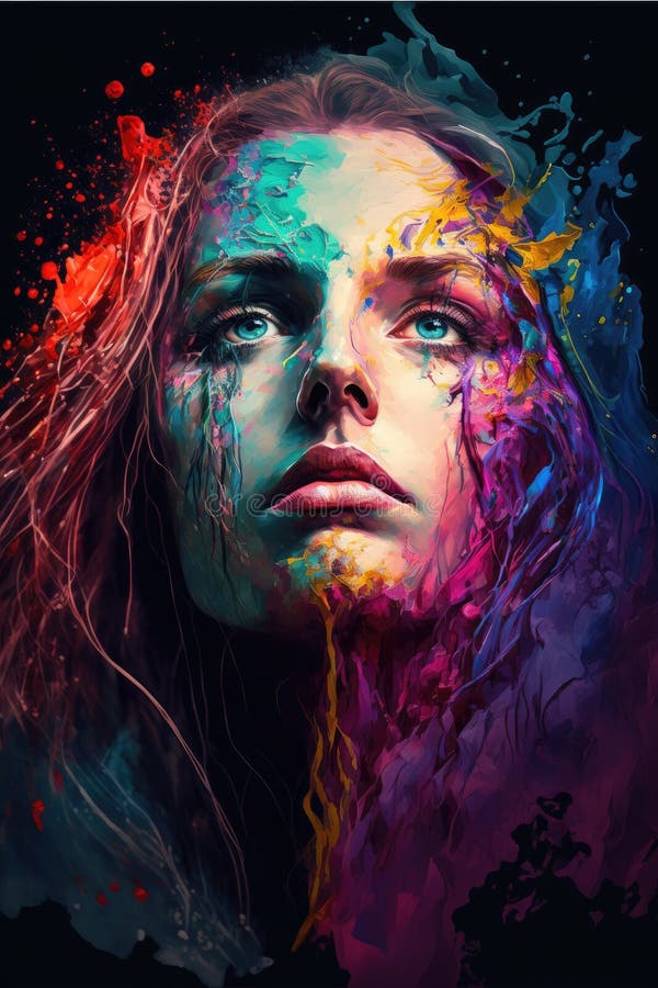 Abstract Art in Portrait Colorful Double Exposure Makeup. Stock ...