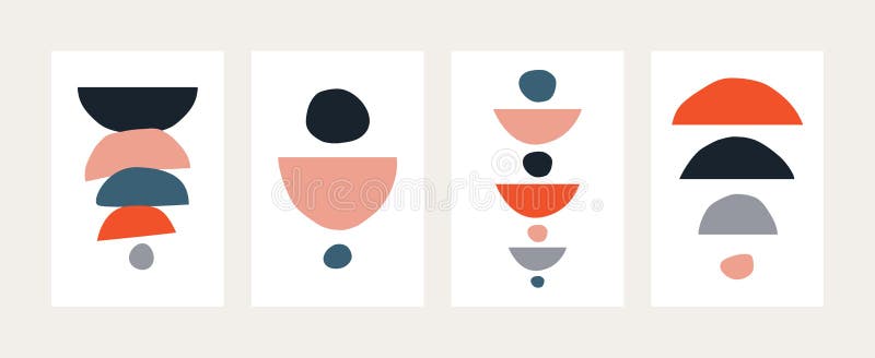 Abstract art poster set. Contemporary shapes rough doodle objects, hand drawn backgrounds wall decor. Vector boho illustration