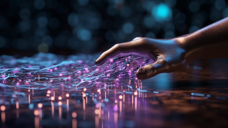 Abstract artificial intelligence hand with glowing connections representing futuristic automation stock illustration