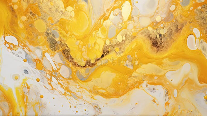 Abstract artistic background with yellow marble and golden paint stains. Generated AI AI generated