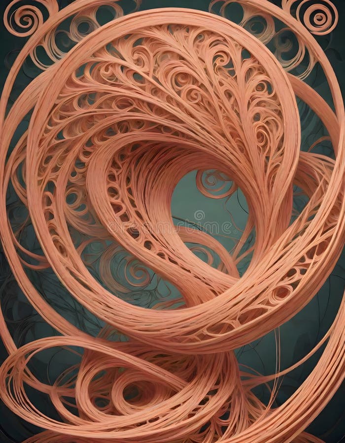 Abstract Artistic Design of Light Orange Fibers Exhibiting a Swirling Pattern, Generative AI stock illustration