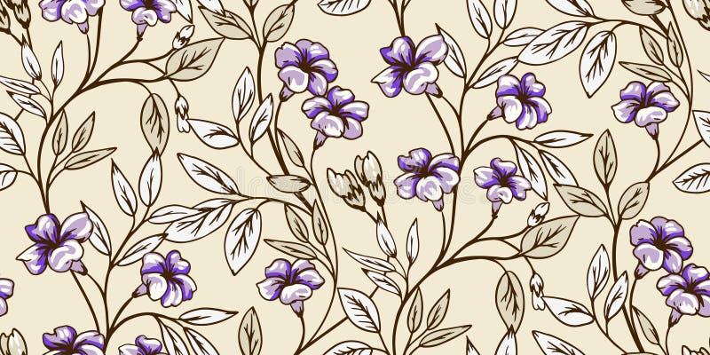 Abstract artistic wild floral stems intertwined in a seamless pattern. Vector hand drawn. Creative branches with ditsy flowers stock illustration